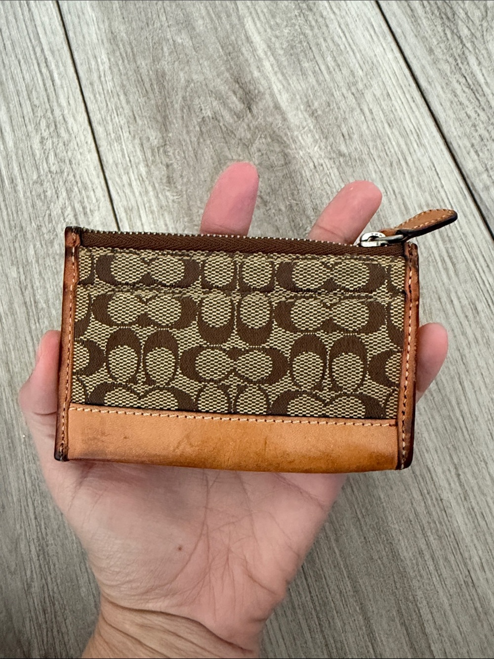 Coach signature Sable Brown ID card case zip coin purse keychain - Picture 2 of 5